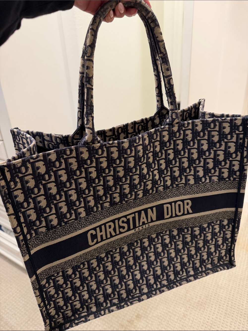 Dior Book Tote in Navy and Beige Oblique Canvas